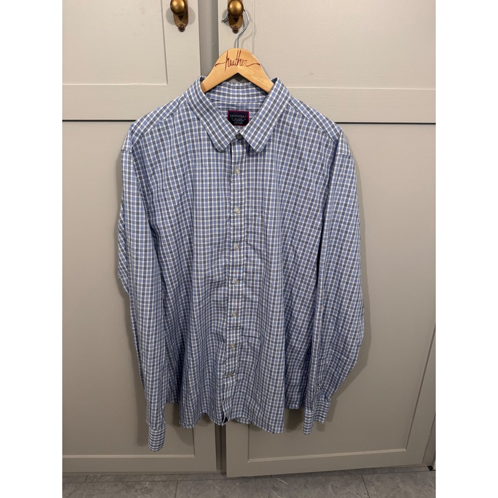 UNTUCKit Mens XXL Tall Blue Gingham‎ Wrinkle Free Cotton Button Down Shirt